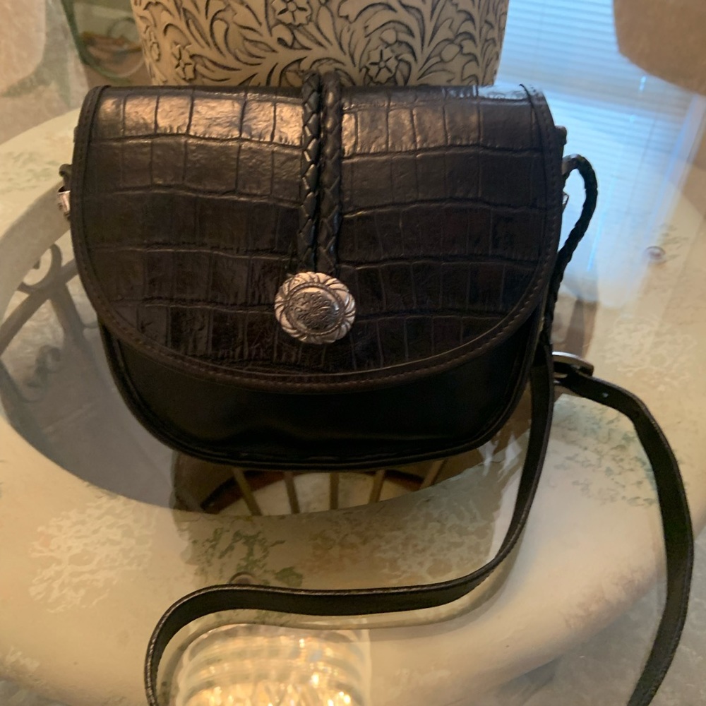 BRIGHTON Black Saddle Style Crossbody Bag. Good Condition. Medium Size.